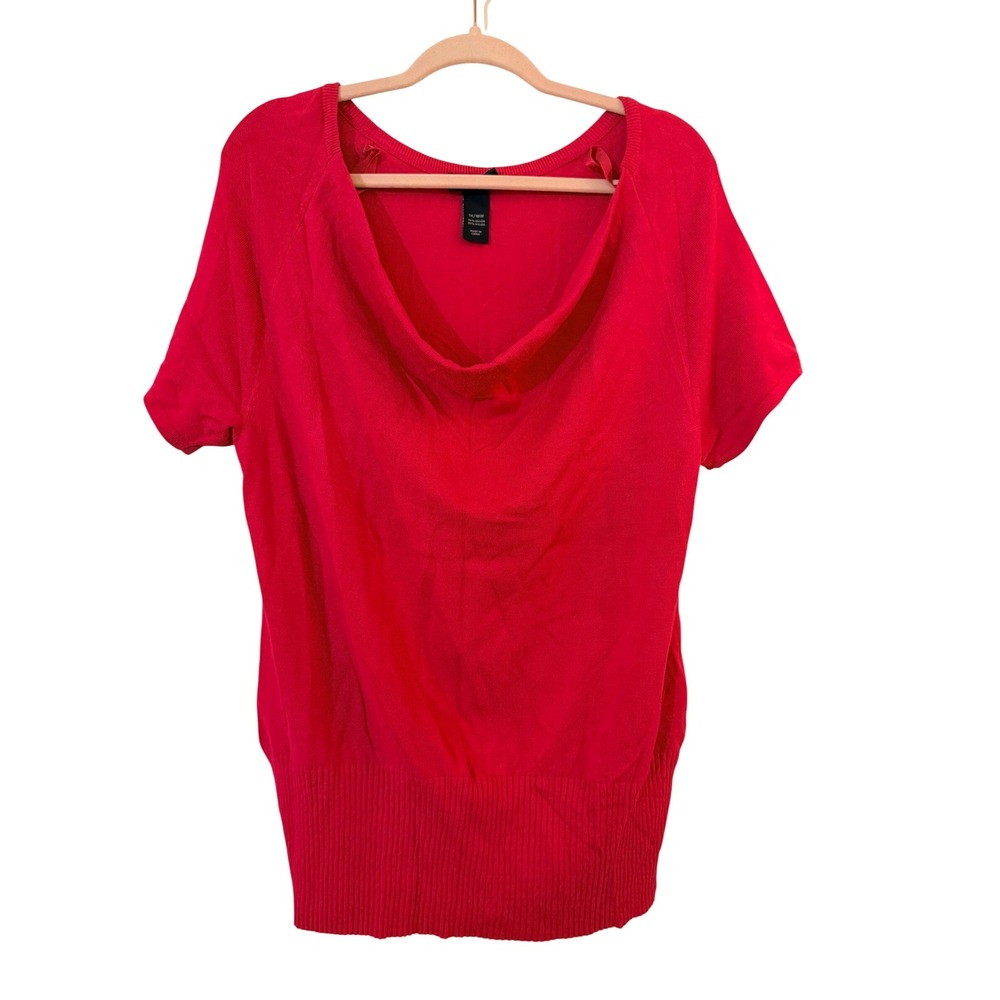 Lane Bryant Women Knit Top Pink Cowl Neck Ribbed Hem 14/16W